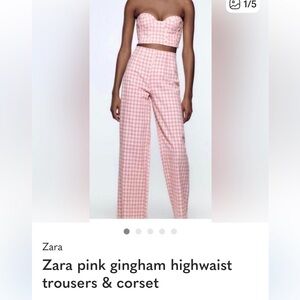 Zara Pink Gingham Wide-Leg Trousers